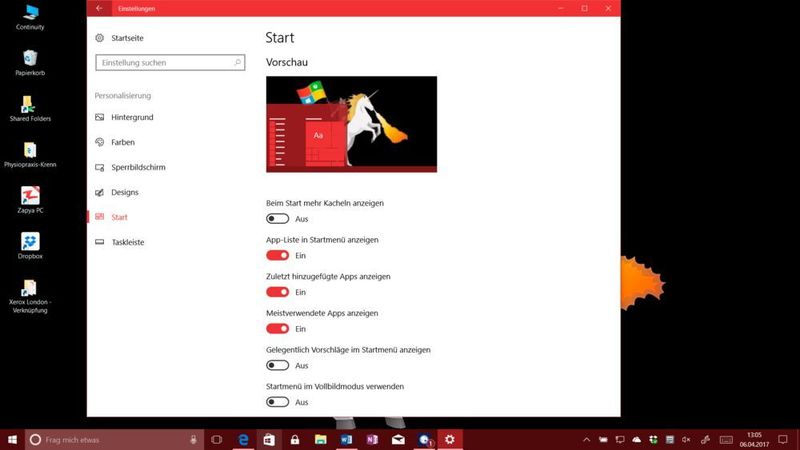 Das Startmenü bietet beim Creators Update mehr Anpassungsmöglichkeiten. (Vogel IT-Medien)