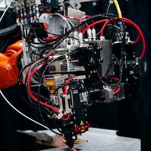 Die ALO4-O wurde speziell für den Einsatz an Batteriegehäusen konzipiert. Der Laserbearbeitungskopf kombiniert die taktile Nahtführung der ALO-Produktfamilie mit der Laserstrahloszillation einer Remote-Optik.(Bild:  Scansonic MI GmbH)