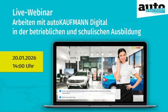 Ein Webinar stellt die digitalen Möglichkeiten von autoKAUFMANN vor.(Bild:  autoKAUFMANN)