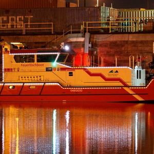 The Fireboat ‘Metropolregion’ in the port of Mannheim