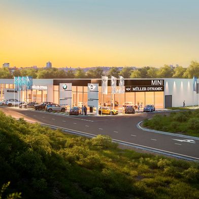 In der Ruwerer Straße 1a in Trier entstand das neue BMW- und Mini-Autohaus von Müller-Dynamic nach dem Vertriebskonzept Retail Next. (Bild: TeamBau Palaungsgesellschaft mbH)