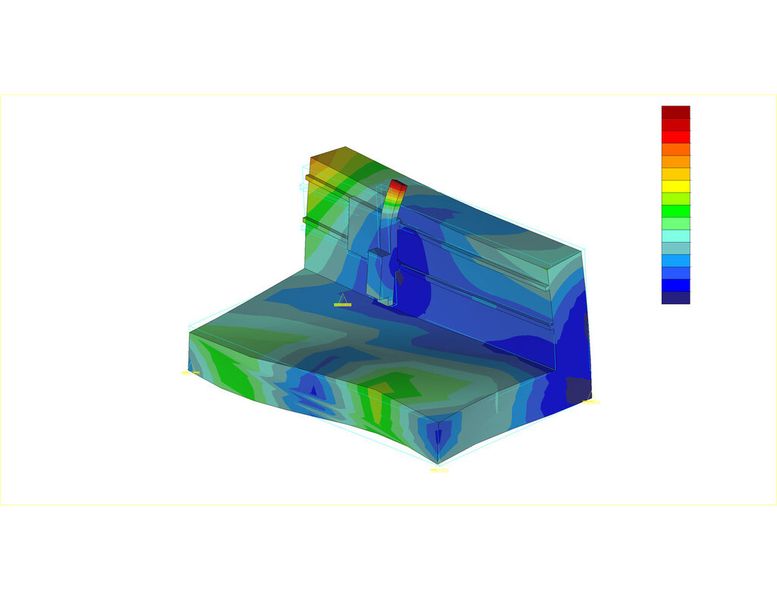 ... sowie die erste signifikante Eigenfrequenz 712 Hz des Vertikalschlittenaufbaus. (Bild: Epucret)