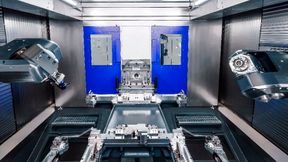 Benz Tooling 5-axis heads in a WH 10000 5-axis machining center from August Wenzler Maschinenbau, a company of the Heller Group. The fourth and fifth axes are housed in the 5-axis head, allowing both units to operate with a high degree of freedom of movement. (Source: Benz Tooling)