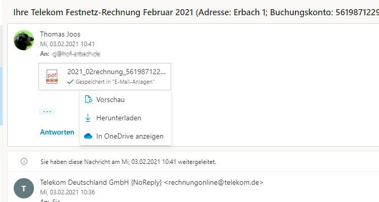 Gespeicherte Dateianhänge können in Outlook.com auch direkt aufgerufen werden. (Joos/Microsoft (Screenshot))