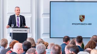 Albrecht Reimold, Vorstand für Produktion und Logistik der Porsche AG, zur offiziellen Grundsteinlegungder fünften Werkserweiterung am Standort Leipzig. (Porsche)