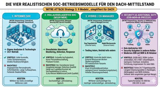 Die vier reqalistischen SOC-Betriebsmodelle für den Mittelstand in der DACH-Region.(Bild:  KI-generiert)