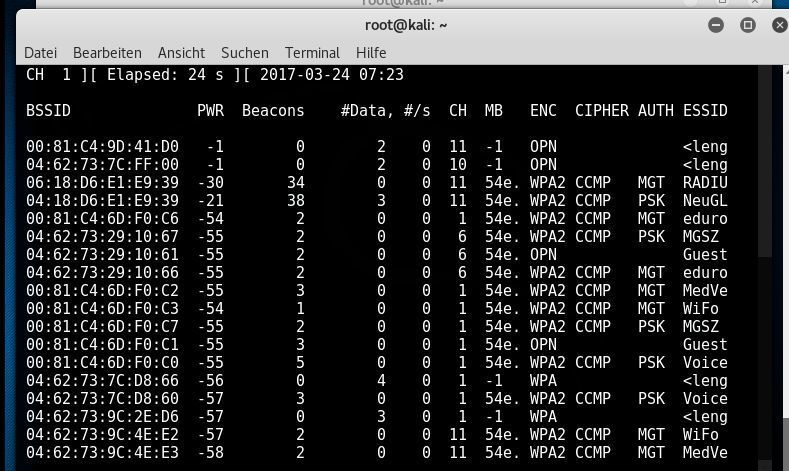 airodump-ng zeigt alle Access Points im Umkreis. (Security-Insider)