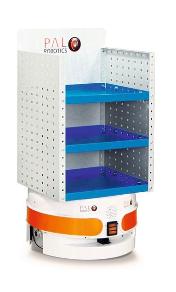 Aufgeräumt: Der Tiago Base Shelves transportiert sortierte Teile. (PAL Robotics)