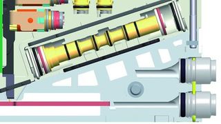 Der diagonale Aufbau des AV03 reduziert das Bauvolumen. (Bild: Rexroth)