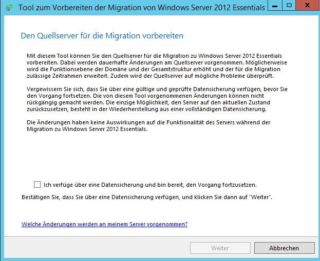 Abbildung 3: Vor dem Scannen mit dem Migration Preparation Tool müssen Administratoren bestätigen, dass eine Datensicherung des Servers vorliegt. (Bild: Joos)