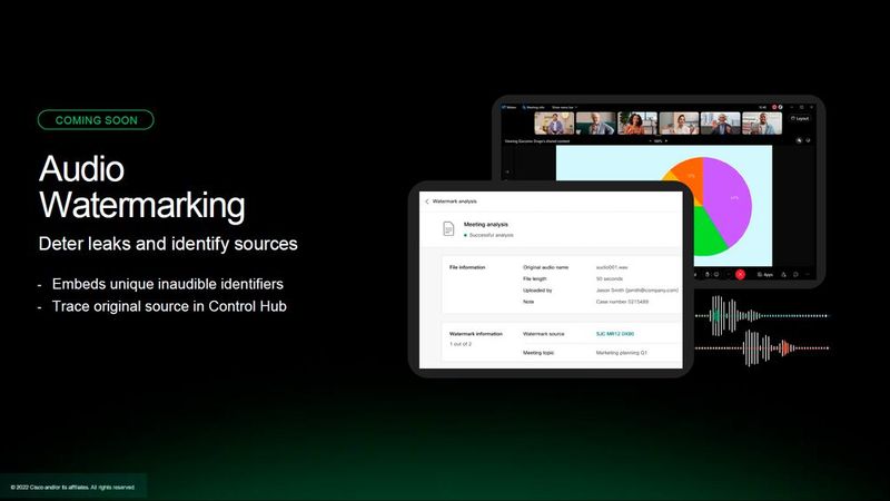 Das unsichtbare “Wasserzeichen”, das mit Audio Watermarking in Tondateien eingefügt werden kann, macht Tondateien rückverfolgbar und identifizierbar. (Bild: © Cisco / Matzer)