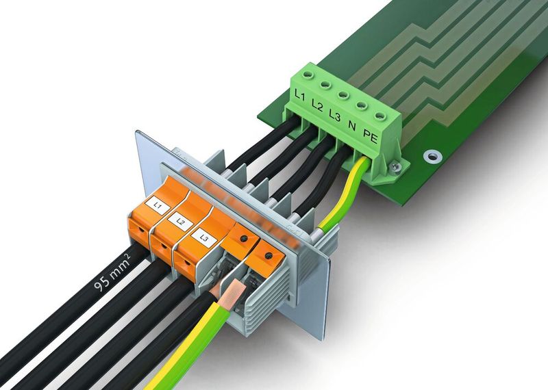 Bild 3: Die MKDSP überträgt bis zu  232 A direkt auf die Leiterplatte.  (Bild: Phenix Contact)