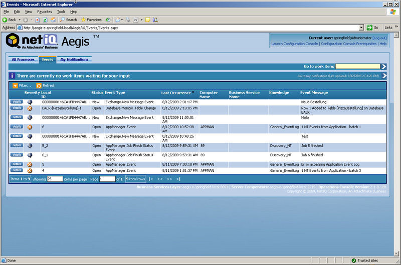 Die Web-Oberfläche von NetIQ Aegis ist aufgeräumt und übersichtlich. Jede Status-Meldung, jeder Teilschritt eines Prozesses lässt sich von hier aus überwachen und betrachten. (Archiv: Vogel Business Media)