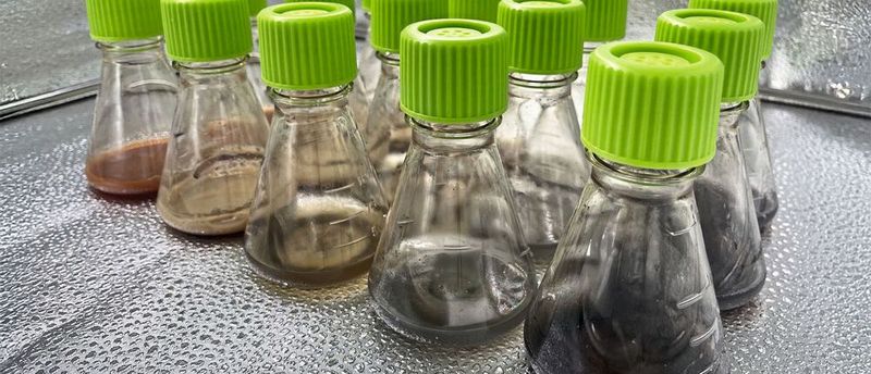 Testung verschiedener Mikroorganismen zur Mobilisierung von Metallen im Schüttelkolben (Bild:  Fraunhofer IGB)