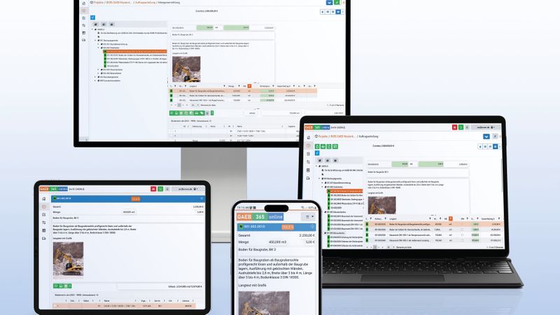Ob Tablet, Smartphone oder PC: GAEB365.online läuft auf allen gängigen Systemen und ermöglicht,  direkt auf der Baustelle Aufmaß zu nehmen und GAEB-Dateien mit allen Projektbeteiligten auszutauschen. (Bild:  MWM, Bonn)