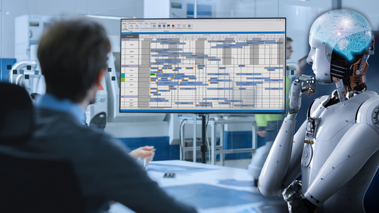 Gerade bei der Produktionsplanung entfaltet sich das Potenzial von KI. Produktionsleiter geben die Prioritäten vor, die KI plant anhand der Vorgaben in Echtzeit.  (Bild:  Gorodenkoff /stock.adobe.com, phonlamaiphoto /stock.adobe.com, MPDV)