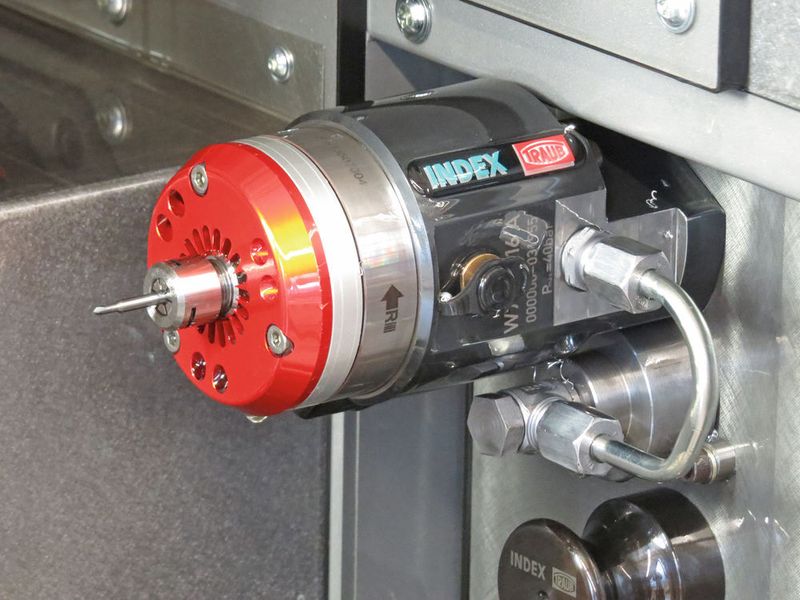 Die Index-Traub-Fluidspindel kommt auf einer Maschinenspindel oder einem Revolver zum Einsatz; bei hohen Standzeiten erzielt sie ausgesprochen gute Oberflächenqualitäten.  (Index)
