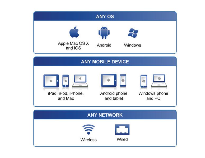 Meru Identity Manager unterstützt jedes Betriebssystem, jedes mobile Gerät, und jedes Netzwerk, unabhängig vom Hersteller. (Archiv: Vogel Business Media)