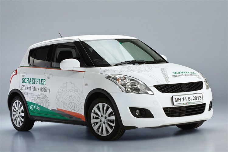 Der Zulieferer Schaeffler hat in Indien einen Prototypen entwickelt, der mit niedrigem finanziellen Einsatz ganz erhebliche Einsparungen ermöglicht. Ausgangsbasis für das Modell ist ein Swift von Suzuki-Maruti aus lokaler
Produktion. (Schaeffler)