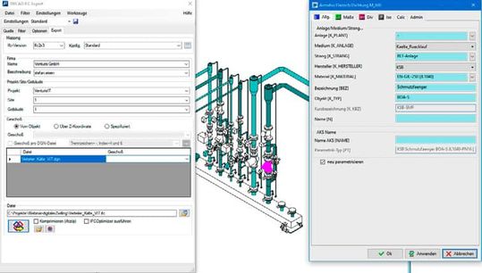 (IFC-Export in Tricad MS: Übertragung vollständiger Datensätze ins Koordinationsmodell. Bild: VenturisIT GmbH)