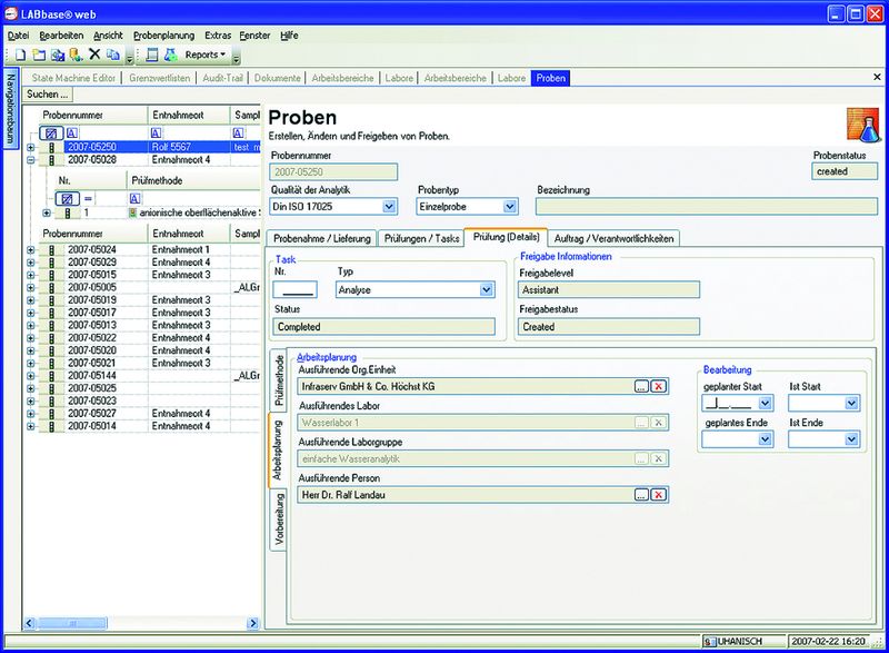 Abb. 2 Labbase web ermöglicht die Probenplanung über Dialoge für externe Kunden, über eine Schnittstelle zu einem übergeordneten ERP-System wie z.B. SAP oder durch die integrierte Probenplanung. (Archiv: Vogel Business Media)