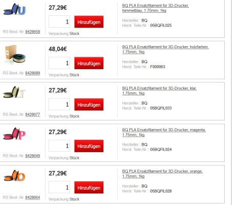 RS öffnet sich für Endkunden: eine kleine Auswahl an Zubehör für 3D-Drucker (Bild: RS Components)