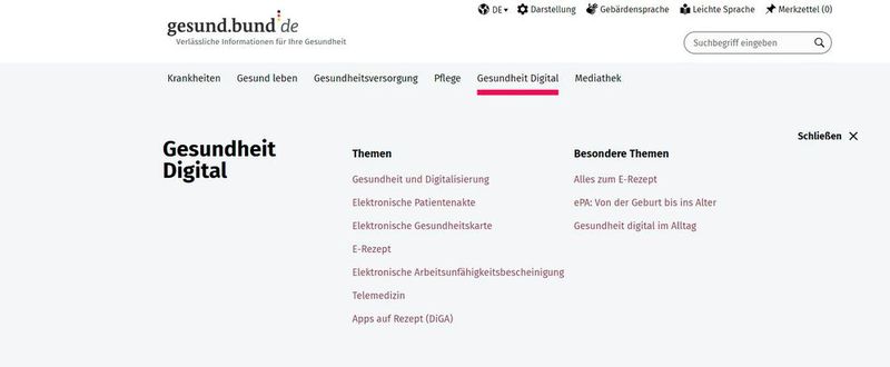 Auch die digitake Gesundheit ist auf dem BMG-Portal vertreten (© www.gesund.bund.de)