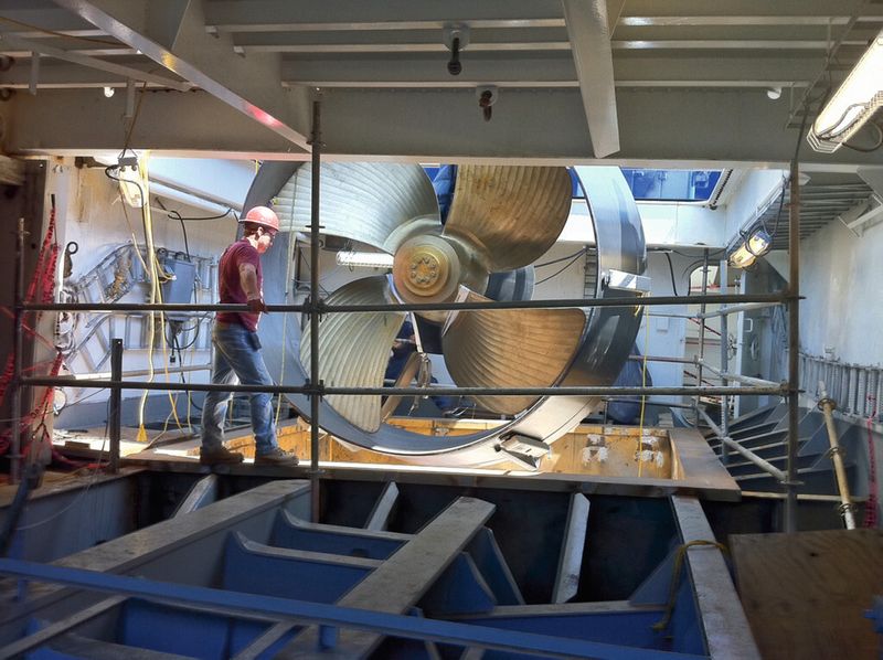 Um Ruderpropeller betreiben zu können, sind Rollenlager, Drehverbindungen, Kupplungen, Gehäuse, Schmiersysteme, Abdichtungen, Mechatronik und technische Dienstleistungen nötig. (SKF)