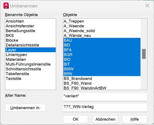 Bild 8: Suffix zu mehreren Layernamen hinzufügen.(Bild:  Wilfried Nelkel)