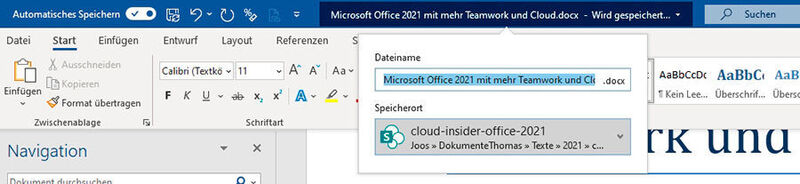 Über die Menüleiste in Office 2021 lassen sich auch Versionen und Funktionen aus SharePoint nutzen. (Joos)