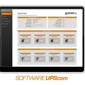 Die kostenfreie USV-Management-Software „UPScom“ ermöglicht die komfortable Konfiguration, das Echtzeit-Monitoring sowie den sicheren Shutdown und automatischen Reboot angeschlossener IPC-Systeme über ein intuitives Web-Interface.(Bild:  Bicker Elektronik GmbH)