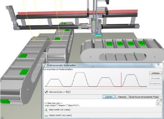 Das echtzeitfähige Simulationsmodell in Industrial Physics, das aus dem CAD-Modell abgeleitet wurde. (Bild: Machineering)
