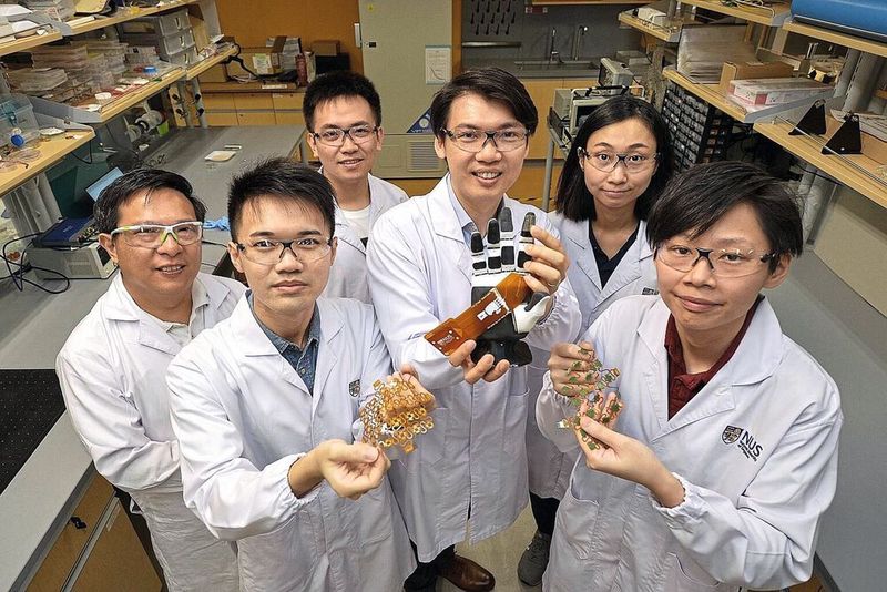 An der National University of Singapore (NUS) haben Wissenschaftler eine E-Haut entwickelt, die 1.000 Mal schneller auf Reize reagiert als eine menschliche Haut. (Bild: NUS National University of Singapore/ Shintaro Tay)