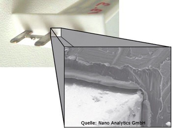 Spaltbildung an einem umspritzten Steckerkontakt.  (Bild: KIL)