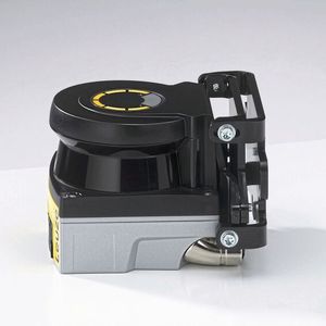 Mit der speziell für den RSL 200 entwickelten innovativen Halterung lässt sich der Sicherheits-Laserscanner horizontal und vertikal sehr einfach ausrichten. Im Servicefall kann der Laserscanner mit nur vier Schrauben schnell und einfach ausgetauscht werden.(Bild:  Leuze Electronik)