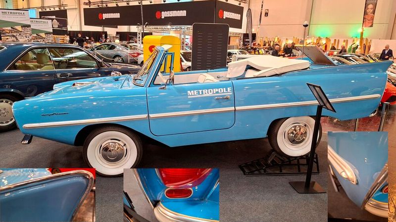 Sieht man auf Oldtimermessen immer wieder: ein Exemplar des von 1961 bis 1968 hauptsächlich in Berlin-Wittenau bei der Deutschen Waggon- und Maschinenfabrik (DWM) gefertigten Amphi Car. Dieses hier, angeblich „sehr aufwendig restauriert“ und stolze 83.500 Euro teuer, zeigte sich in zahlreichen Details als Blender. (Bild: Dominsky – VCG)