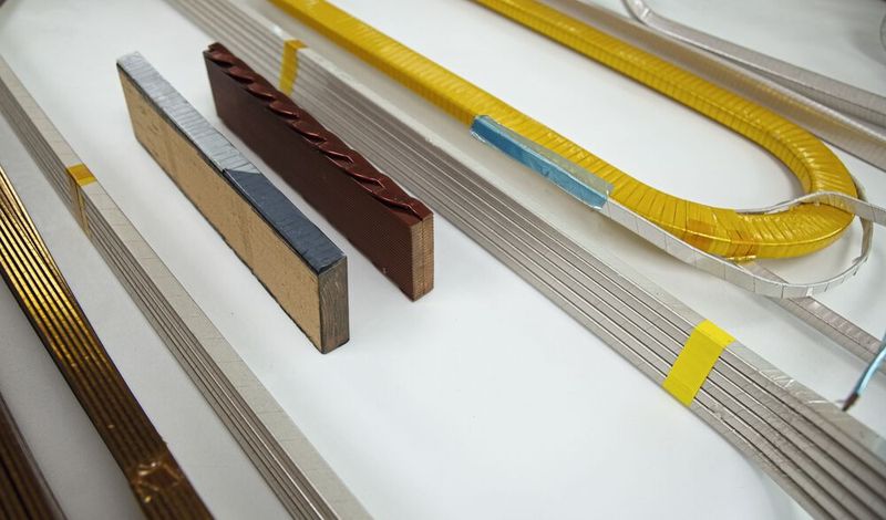 Im Bild verschiedene Kupferleiter-Stäbe und -Spulen, die in Grossgeneratoren oder Motoren eingesetzt werden. Solche Kupferleiter-Stäbe werden auf der Micamation-Presse verpresst. (Bild: Matthias Böhm)