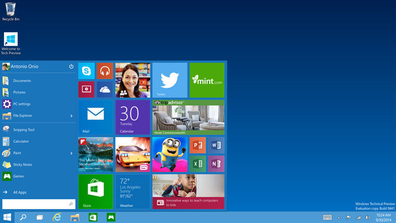 Willkommen zurück, alter Freund: Ein angepasstes Startmenü ist bei Windows 10 wieder Standard (Microsoft)