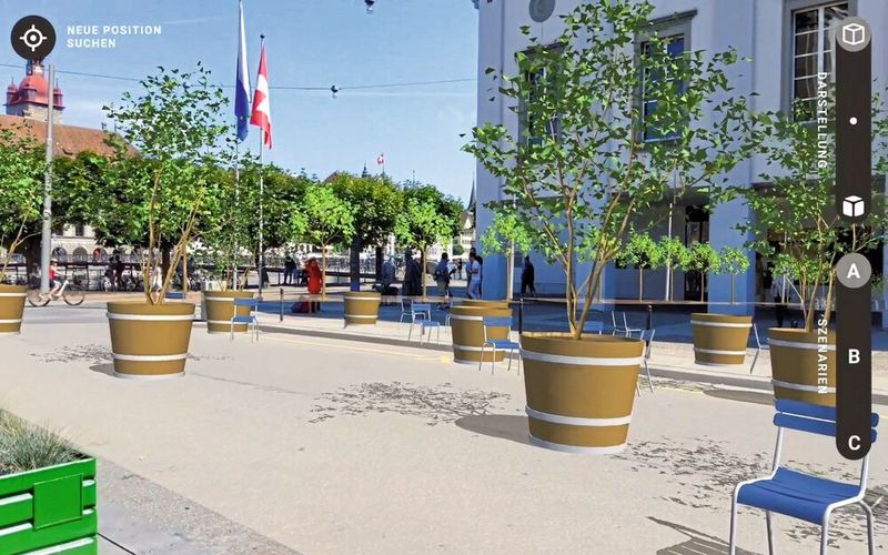 Auf dem Theaterplatz zeigt die AR-Visualisierung ... (Hochschule Luzern)