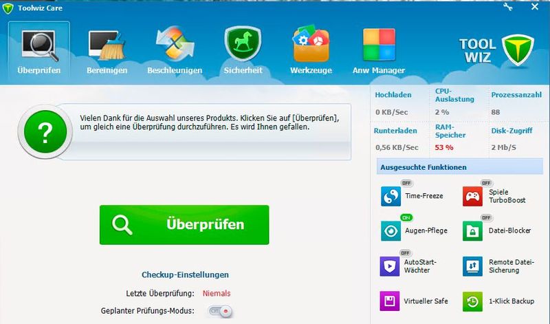 Oberfläche mit älterem Design und Charme: Toolwiz Care.(Bild:  Joos – MajorGeeks)