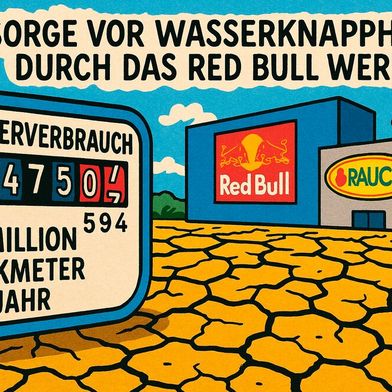 Ist das Red Bull Werk in Baruth zu durstig? Der Wasserverbrauch von 2,4 Millionen Kubikmeter pro Jahr löst Kritik aus.  (Bild: KI-generiert)