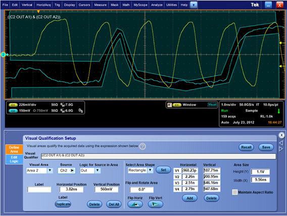 Bild 3: Dieser visuelle Trigger basiert auf einer anwenderdefinierten Form, um auf DQ ein bestimmtes Bitmuster zu isolieren. (Tektronix)