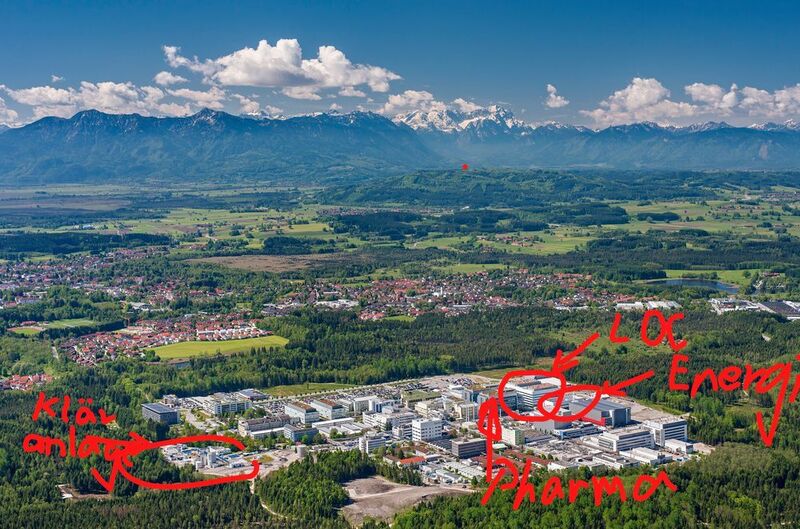 Viel Landschaft rund um das Penzberger Produktionszentrum (Roche)
