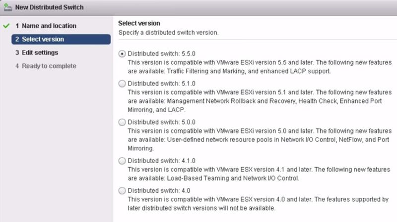 Abbildung 4: Während der Erstellung einer vDS müssen Administratoren auch die Version festlegen. Nur aktuelle Versionen bieten alle Funktionen. (Bild: Joos)