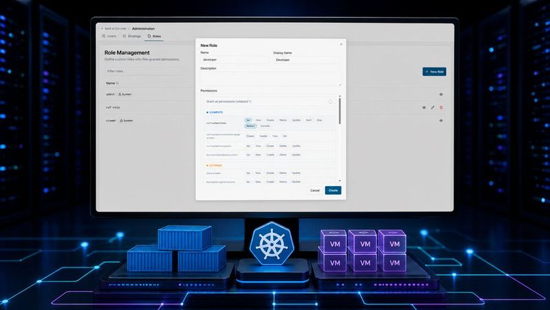 Die granulare Rollenkonfiguration in Kubermatic Virtualization 1.2(Bild:  Screenshot: Kubermatic // illustrativer Bildrahmen KI-generiert)