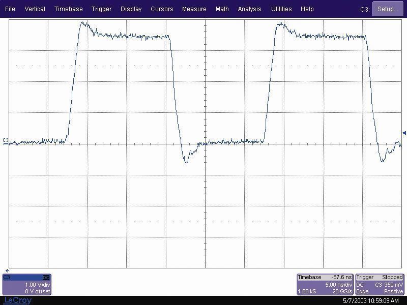 Figure 2:
CPU-Clock 
40 MHz 
behind clock-distribution at the end of the connection; the effects of the active termination started on an average of 0.6 V of the respective logic level (Archiv: Vogel Business Media)