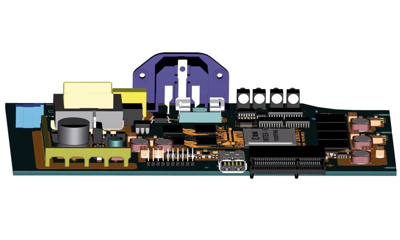 Unten links ist eine Hochstromschiene auf der Leiterplatte integriert (Bild: FlowCAD)