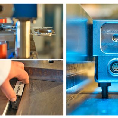 Smart Notch—robust and highly precise, smartNOTCH measures the smallest elastic deformations of the T-slots of a press during operation. This allows processes to be monitored and errors to be detected. (Image:Fraunhofer IWU)