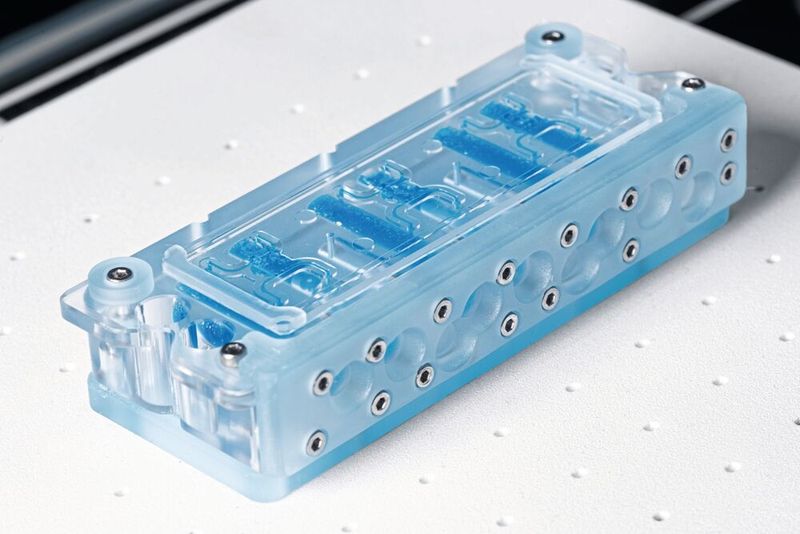 Der Mikrofluidik-Chip: ein Diffusion Bonded Manifold mit präzisen Kanalstrukturen. (Bild: Festo)
