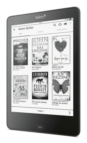 Red Dot Produktdesign 2018: E-Reader tolino epos von Tolino – Der E-Reader verfügt über ein hochauflösendes 7,8“-E-Ink-Carta-Display mit gestochen scharfem Schriftbild. Die extragroße Lesefläche zeigt auch bei großen Schriftgrößen besonders viel Text auf nur einer Seite und reduziert allzu häufiges Umblättern. Dank smartLight, Water Protection und 8 GB Speicherplatz sorgt der tolino epos für ein besonders komfortables Lese-Erlebnis. Durch die abgerundet geformten Ecken, eine hochwertige Soft-Touch-Haptik und einen mattierten Rahmen lässt sich das Gerät bequem in der Hand halten. Die Menüführung mit nur einem zentralen Bedienknopf gelingt intuitiv (www.mytolino.com). Begründung der Jury: Der tolino epos sticht durch sein großzügig dimensioniertes und ergonomisch durchdachtes Display hervor, welches ein unbeschwertes Lesevergnügen ermöglicht.  (Bild: Red Dot/Tolino)